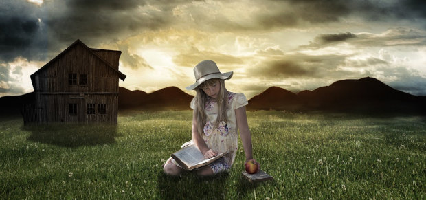 M&auml;dchen liest auf der Wiese